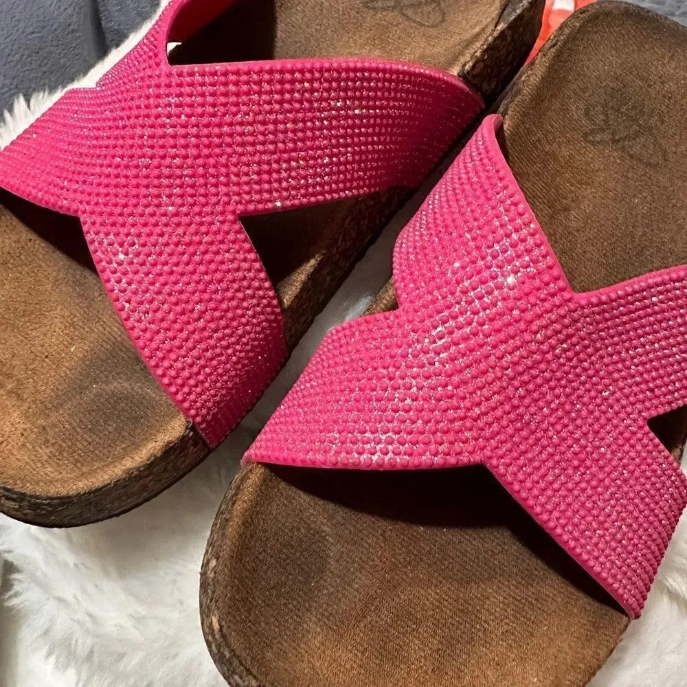 Bobbi Brooks Girls Pink Sparkle Slides Slip-on Footbed Retro Sandals (11/12)